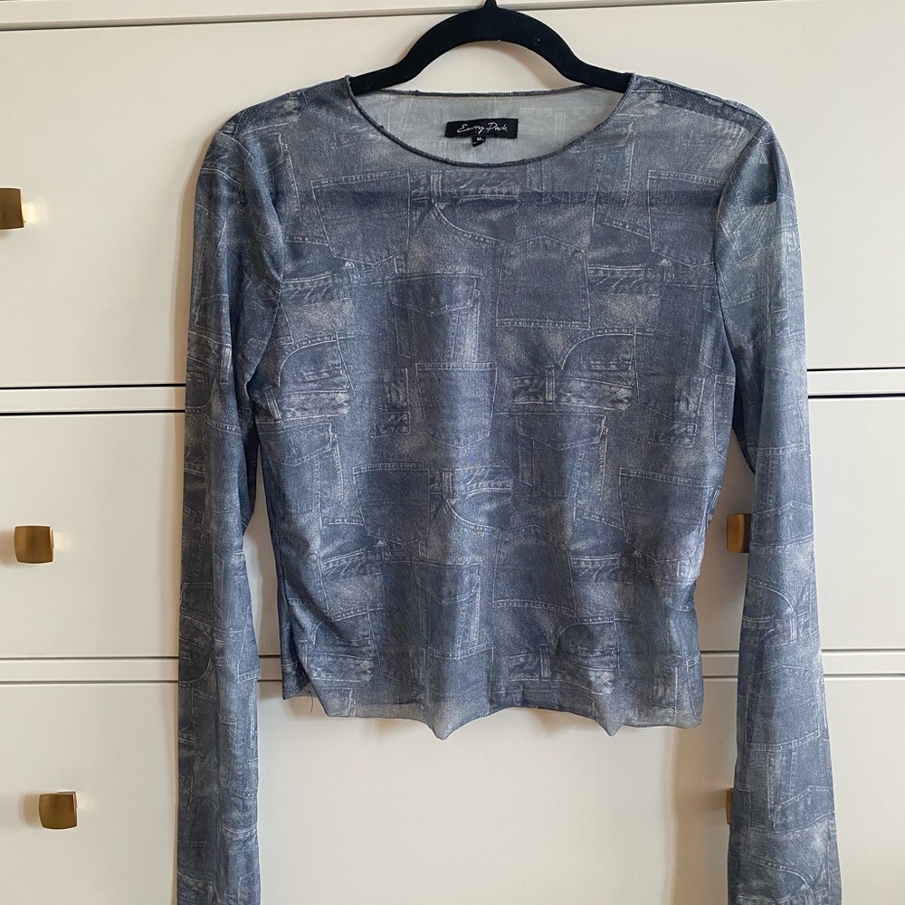 Emory Park Blue Patterned Long Sleeve Blouse